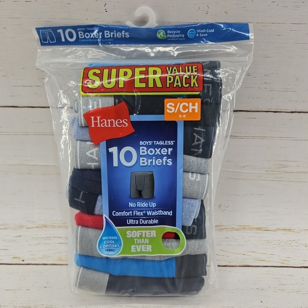 Hanes Boys 10pk Tagless Boxer Briefs Underwear Comfort Flex Waist Small 6-8 NEW